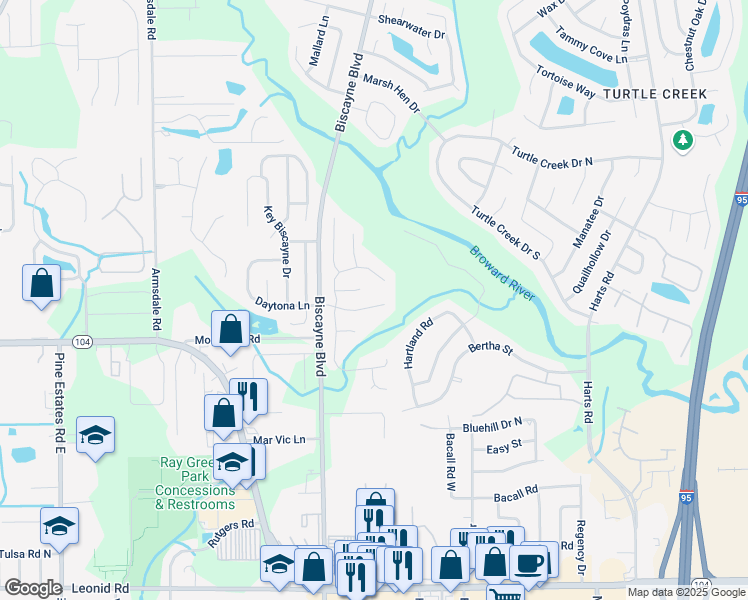 map of restaurants, bars, coffee shops, grocery stores, and more near 1704 Secretariat Lane North in Jacksonville