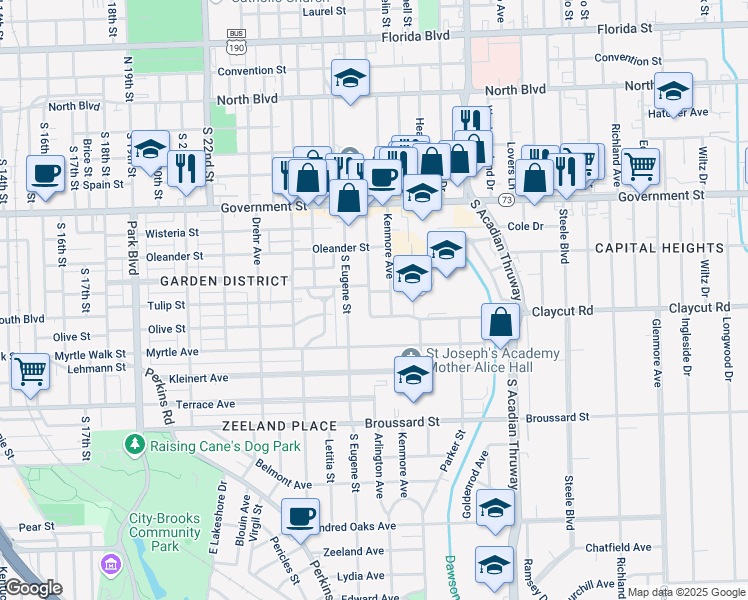 map of restaurants, bars, coffee shops, grocery stores, and more near 862 Kenmore Avenue in Baton Rouge
