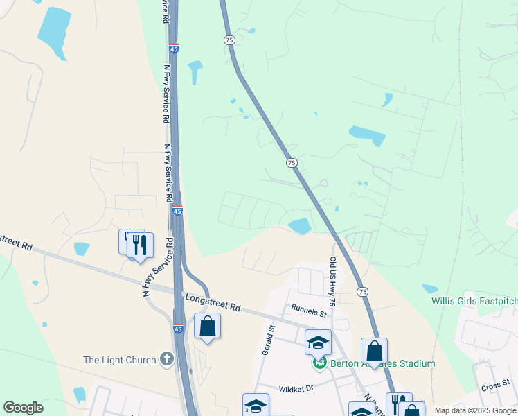 map of restaurants, bars, coffee shops, grocery stores, and more near 13856 Forest Springs Lane in Willis