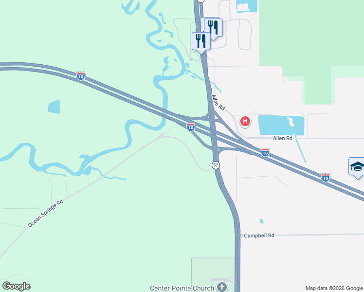 map of restaurants, bars, coffee shops, grocery stores, and more near 6632 Ocean Springs Road in Ocean Springs