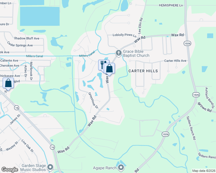 map of restaurants, bars, coffee shops, grocery stores, and more near 25700 Wax Road in Denham Springs