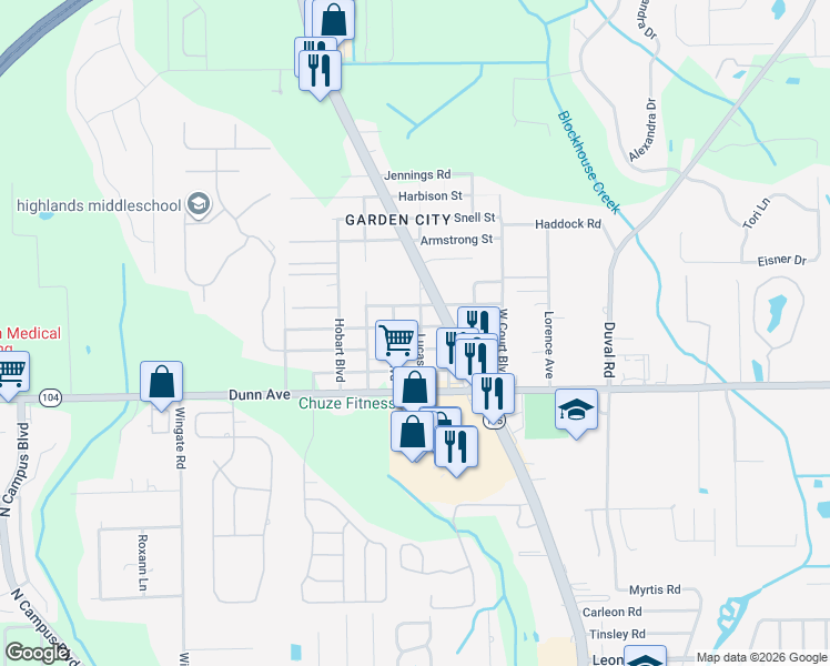 map of restaurants, bars, coffee shops, grocery stores, and more near 3138 Duane Avenue in Jacksonville