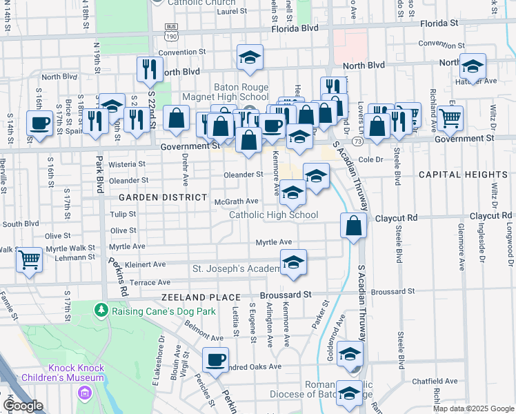 map of restaurants, bars, coffee shops, grocery stores, and more near 866 Arlington Avenue in Baton Rouge