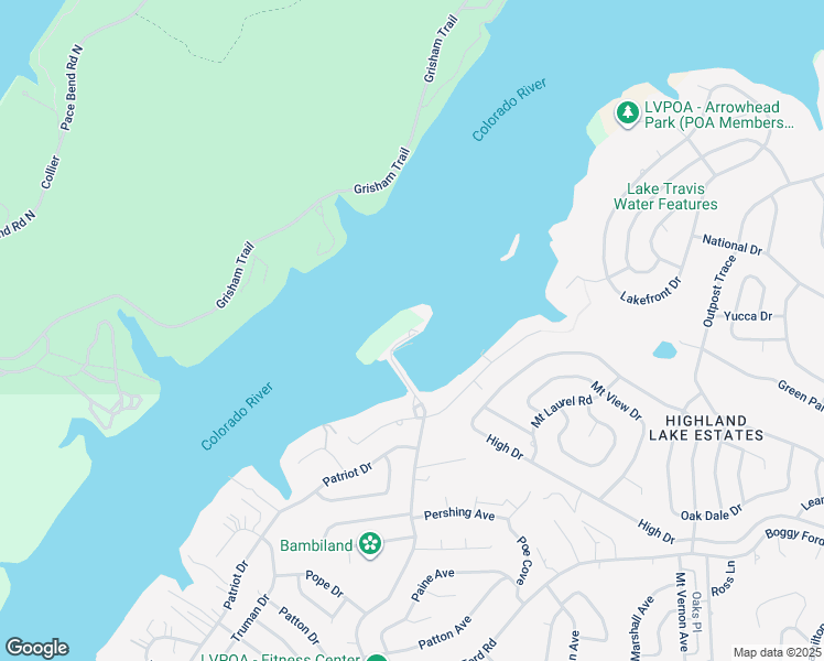 map of restaurants, bars, coffee shops, grocery stores, and more near 3404 American Drive in Lago Vista