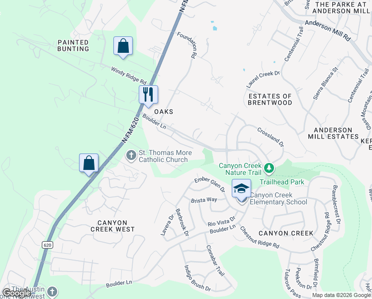 map of restaurants, bars, coffee shops, grocery stores, and more near 11400 Sweet Basil Court in Austin