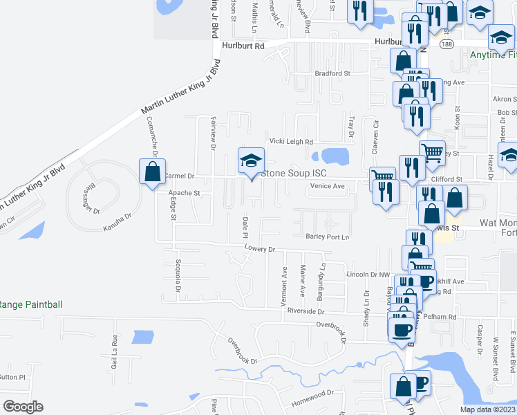 map of restaurants, bars, coffee shops, grocery stores, and more near 876 Culp Avenue in Fort Walton Beach