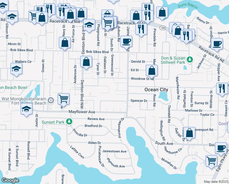 map of restaurants, bars, coffee shops, grocery stores, and more near 144 Valencia Drive in Fort Walton Beach