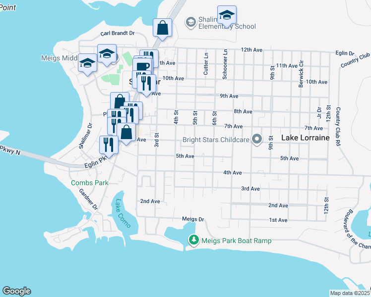 map of restaurants, bars, coffee shops, grocery stores, and more near 110 Post Oak Place in Shalimar