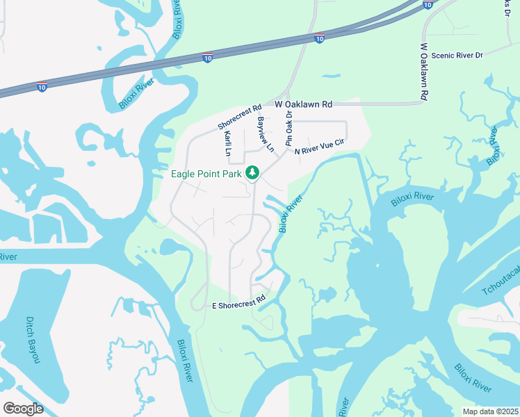 map of restaurants, bars, coffee shops, grocery stores, and more near 10516 Pin Oak Drive in Biloxi