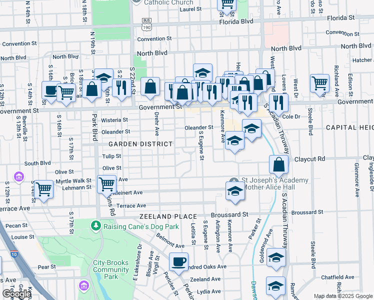 map of restaurants, bars, coffee shops, grocery stores, and more near 2621 McGrath Avenue in Baton Rouge