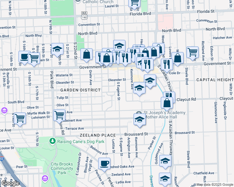 map of restaurants, bars, coffee shops, grocery stores, and more near 2830 McGrath Avenue in Baton Rouge