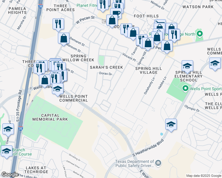 map of restaurants, bars, coffee shops, grocery stores, and more near 15201 Sweet Caddie's Drive in Pflugerville