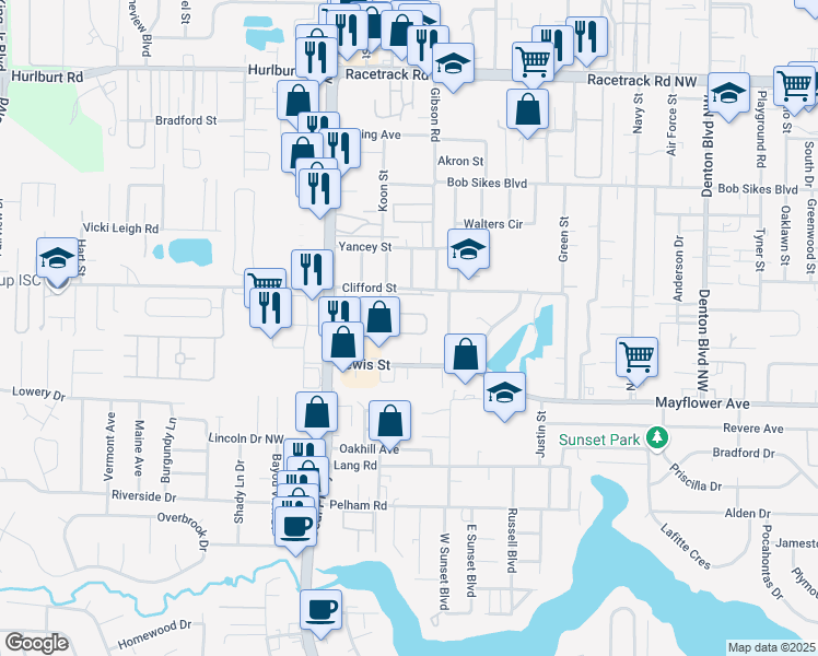 map of restaurants, bars, coffee shops, grocery stores, and more near 1919 Kadima Circle in Fort Walton Beach