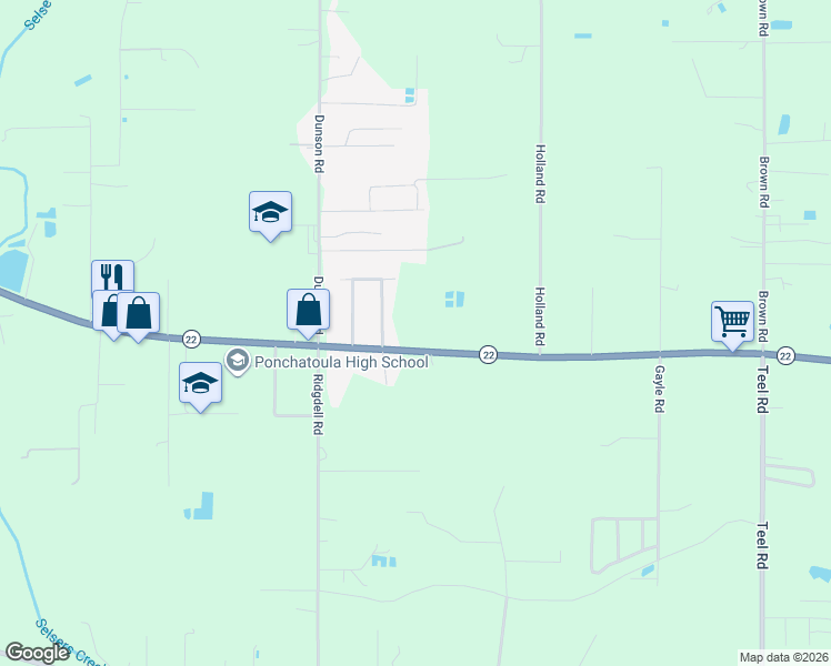 map of restaurants, bars, coffee shops, grocery stores, and more near 20143 Louisiana 22 in Ponchatoula