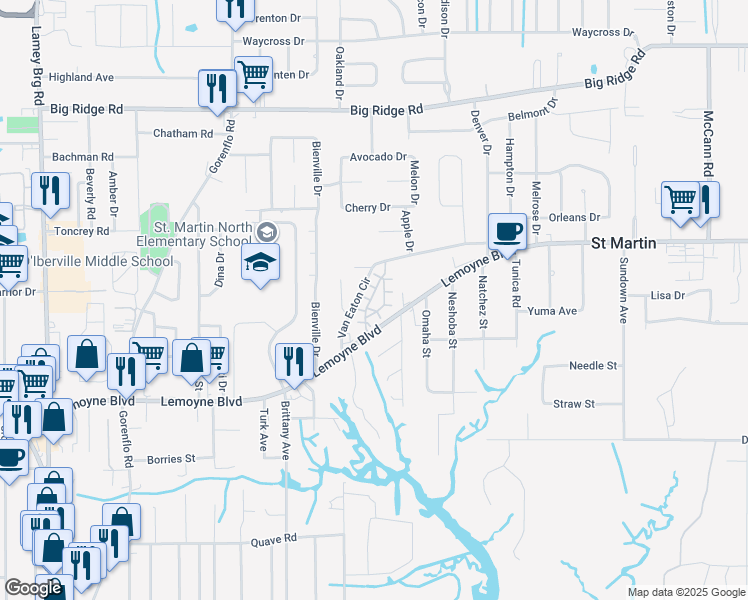 map of restaurants, bars, coffee shops, grocery stores, and more near 15914 Lemoyne Boulevard in Biloxi