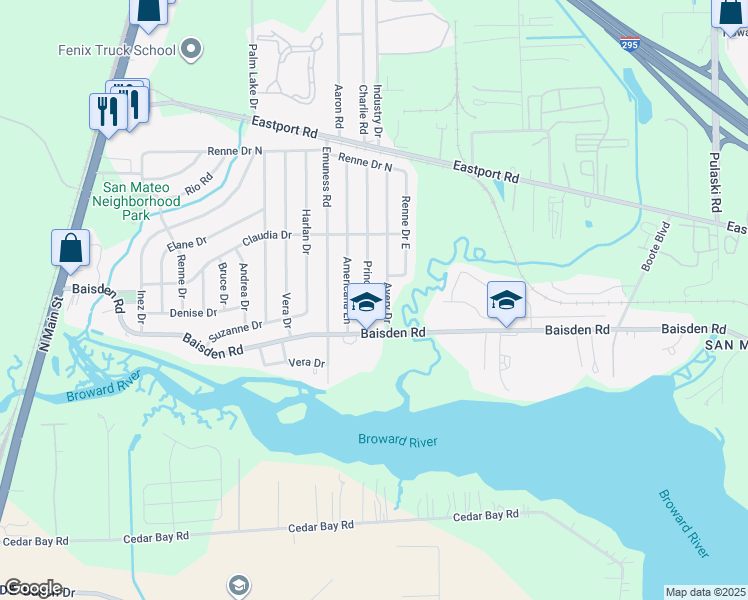 map of restaurants, bars, coffee shops, grocery stores, and more near 11250 Avery Drive in Jacksonville