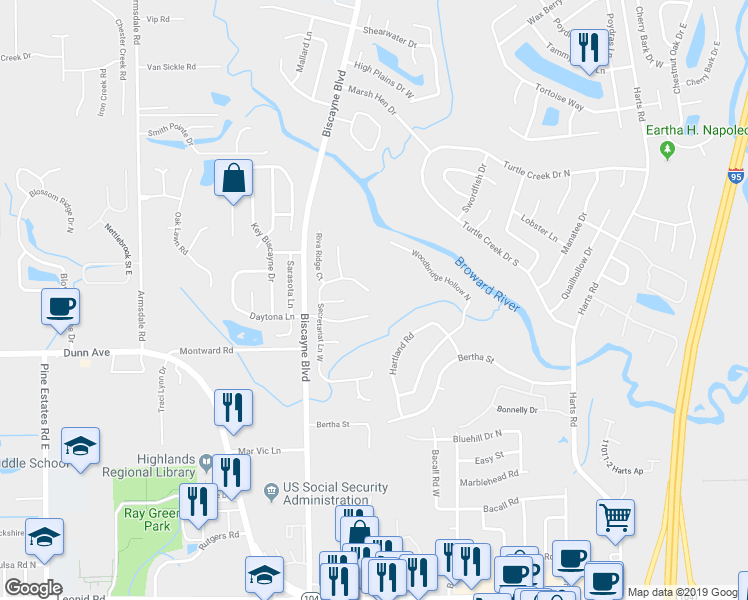 map of restaurants, bars, coffee shops, grocery stores, and more near 1704 Secretariat Lane North in Jacksonville