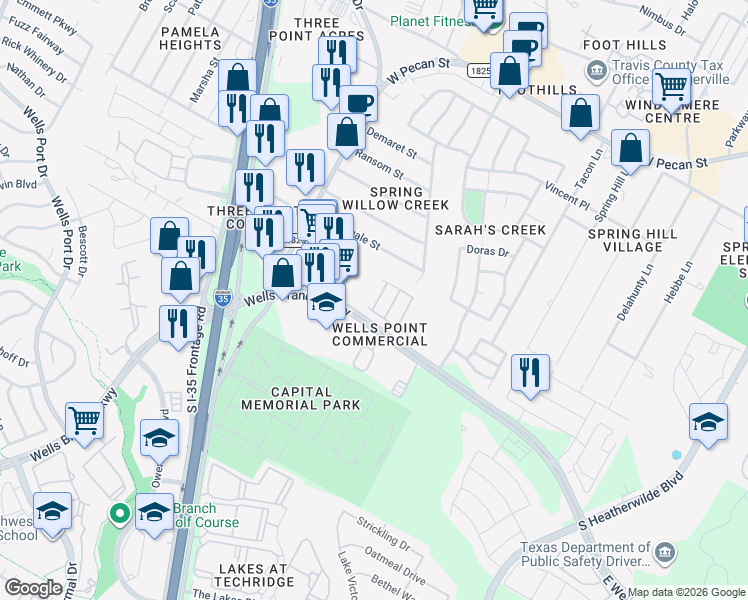 map of restaurants, bars, coffee shops, grocery stores, and more near 15004 Ryman Road in Pflugerville