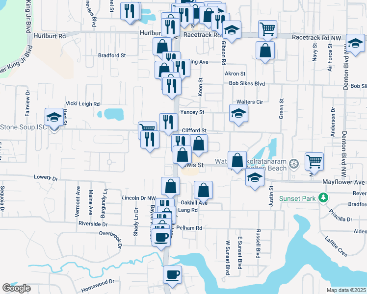 map of restaurants, bars, coffee shops, grocery stores, and more near 749 Beal Parkway Northwest in Fort Walton Beach