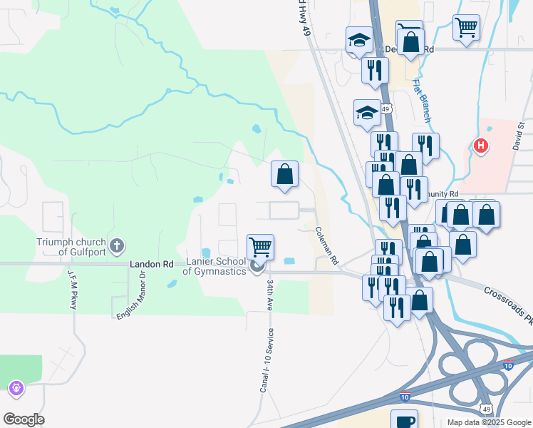 map of restaurants, bars, coffee shops, grocery stores, and more near 16078 South April Drive in Gulfport