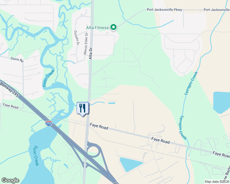 map of restaurants, bars, coffee shops, grocery stores, and more near 2735 Aldersgate Road in Jacksonville