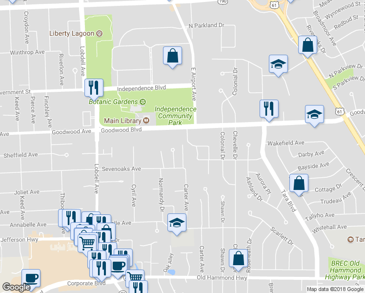 map of restaurants, bars, coffee shops, grocery stores, and more near 907 Carter Avenue in Baton Rouge
