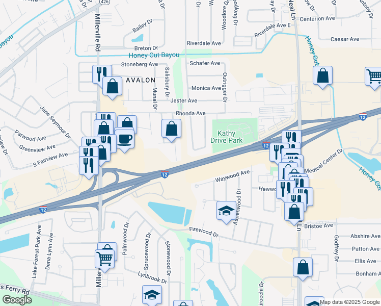 map of restaurants, bars, coffee shops, grocery stores, and more near 2056 West Marsden Place in Baton Rouge
