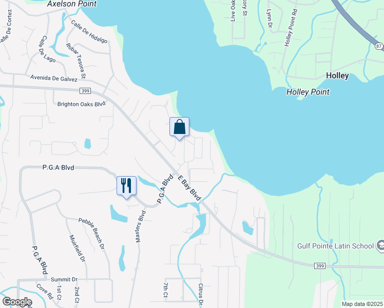 map of restaurants, bars, coffee shops, grocery stores, and more near 7151 Majestic Boulevard in Navarre