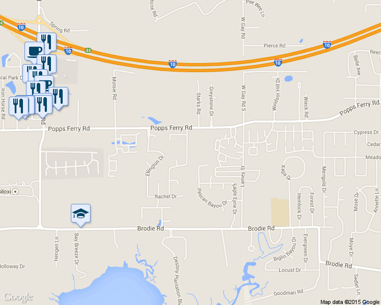 map of restaurants, bars, coffee shops, grocery stores, and more near 882 Brentwood Dr in Biloxi