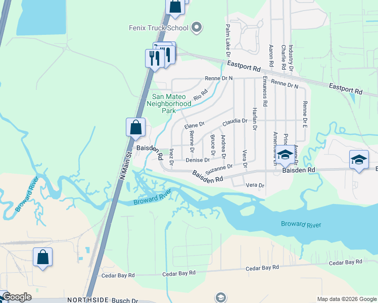 map of restaurants, bars, coffee shops, grocery stores, and more near 11260 Renne Drive in Jacksonville