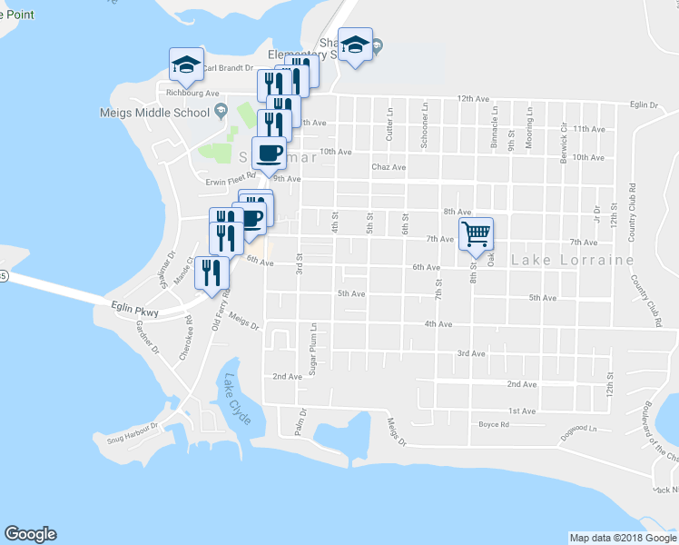 map of restaurants, bars, coffee shops, grocery stores, and more near 119 Post Oak Place in Shalimar