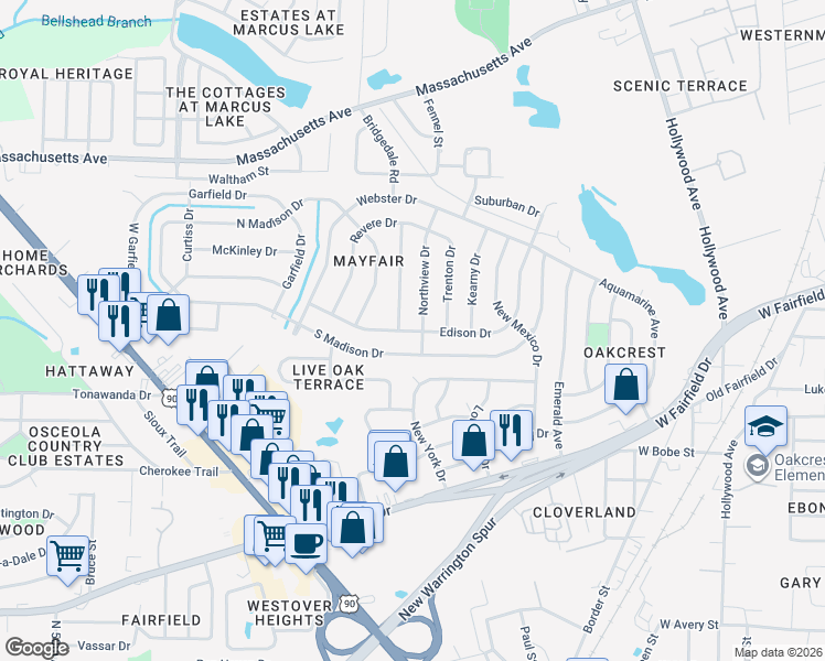 map of restaurants, bars, coffee shops, grocery stores, and more near 484 Edison Drive in Pensacola