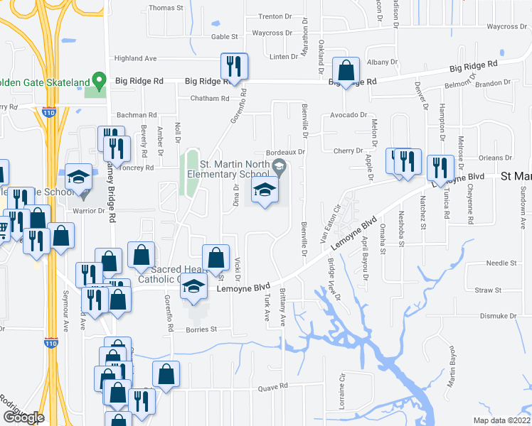 map of restaurants, bars, coffee shops, grocery stores, and more near 16308 Lemoyne Boulevard in Biloxi