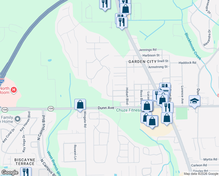 map of restaurants, bars, coffee shops, grocery stores, and more near 11413 Jerry Adams Drive in Jacksonville