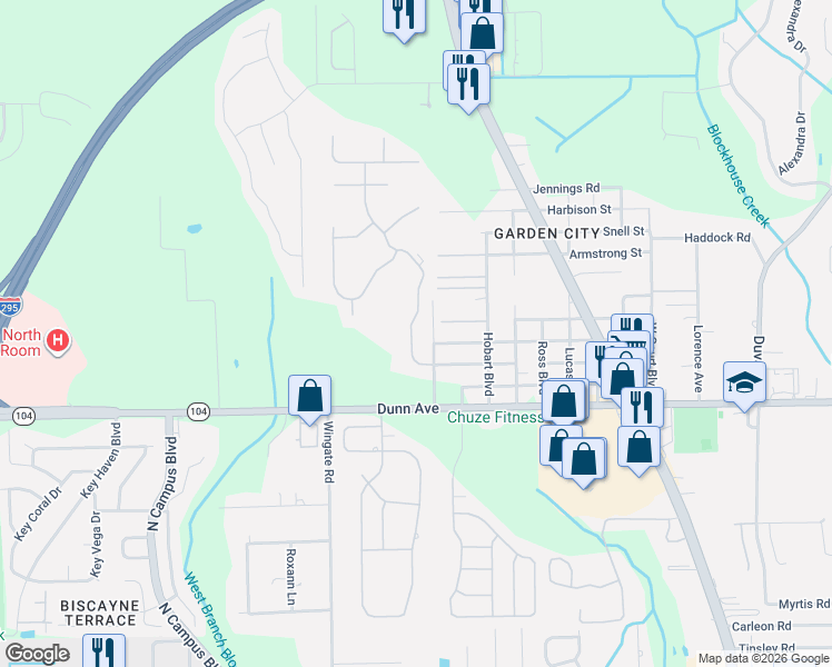map of restaurants, bars, coffee shops, grocery stores, and more near 11413 Jerry Adams Drive in Jacksonville