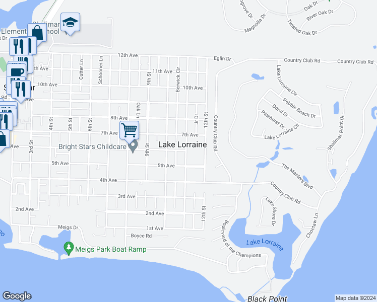 map of restaurants, bars, coffee shops, grocery stores, and more near in Lake Lorraine