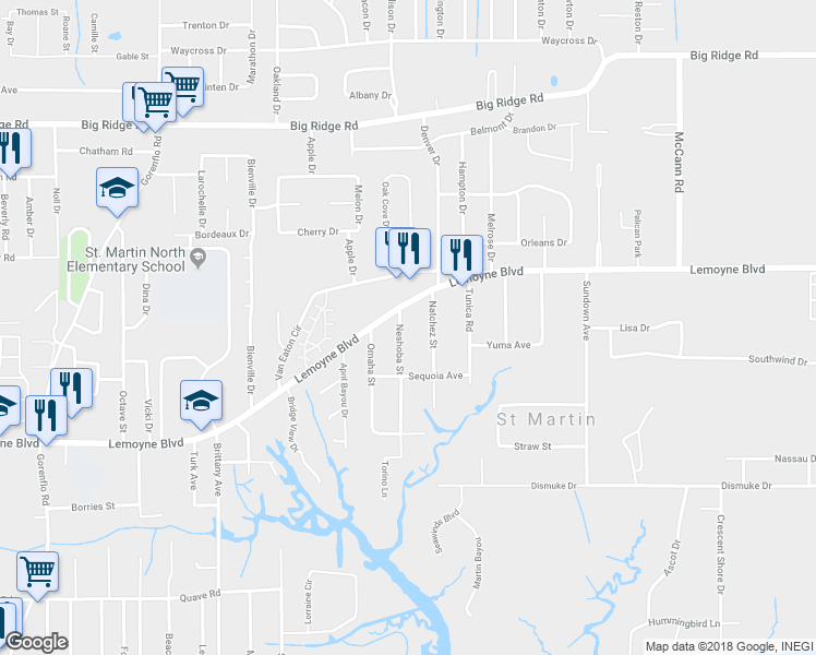 map of restaurants, bars, coffee shops, grocery stores, and more near 6821 Natchez Street in Biloxi