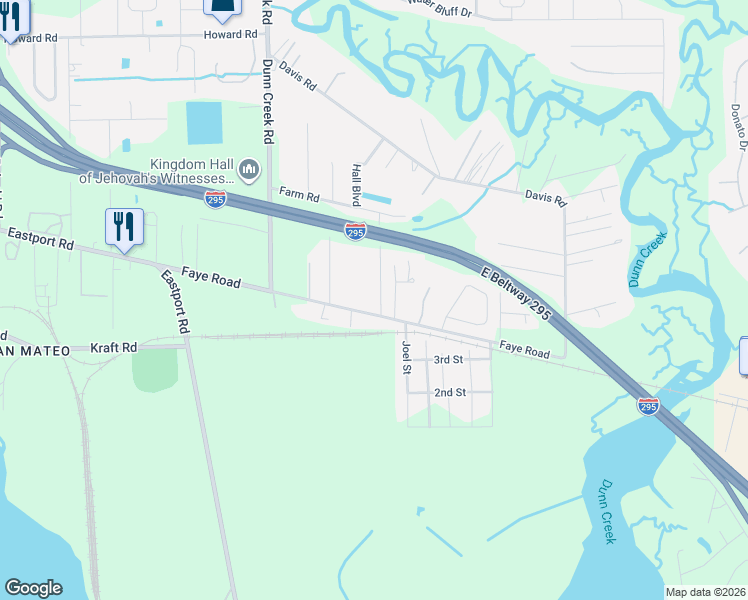 map of restaurants, bars, coffee shops, grocery stores, and more near 1889 Faye Road in Jacksonville