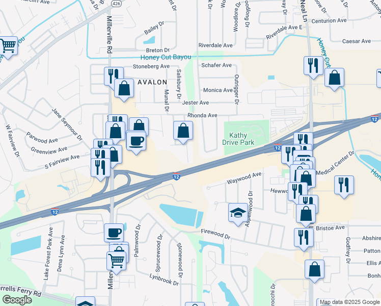 map of restaurants, bars, coffee shops, grocery stores, and more near 2056 West Marsden Place in Baton Rouge