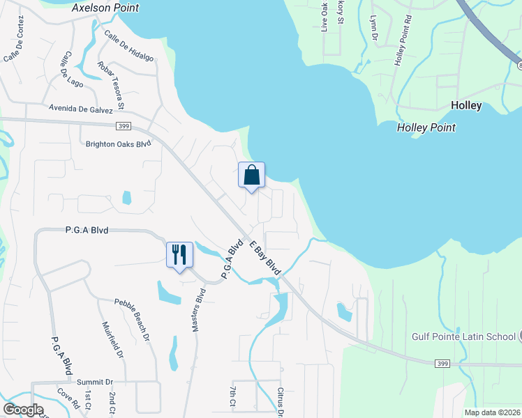 map of restaurants, bars, coffee shops, grocery stores, and more near 7151 Majestic Boulevard in Navarre
