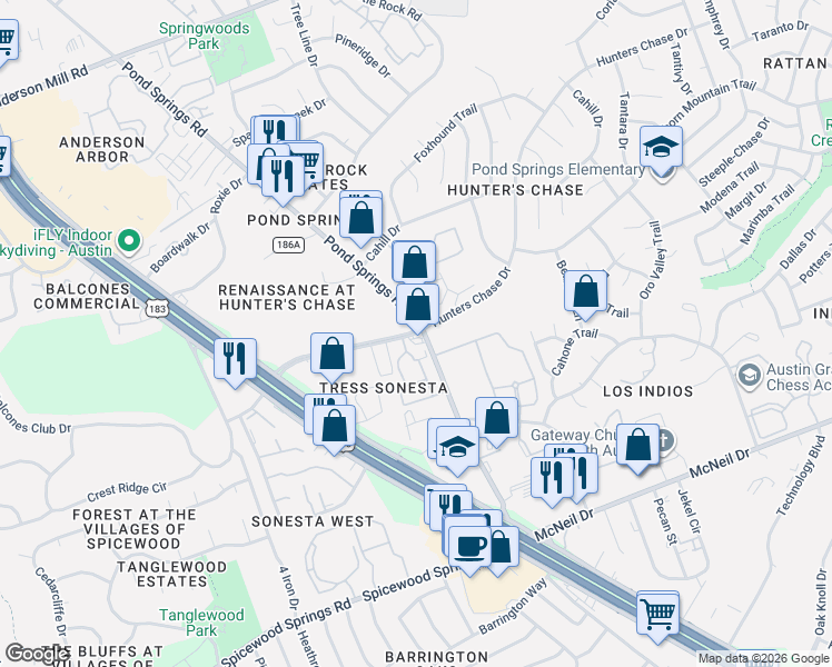 map of restaurants, bars, coffee shops, grocery stores, and more near in Austin