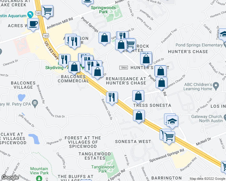map of restaurants, bars, coffee shops, grocery stores, and more near in Austin