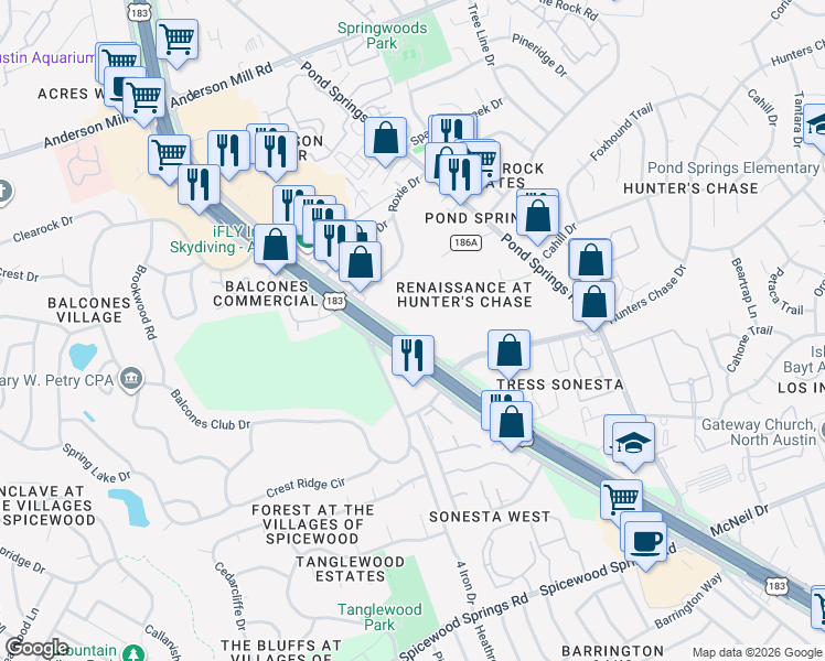 map of restaurants, bars, coffee shops, grocery stores, and more near in Austin