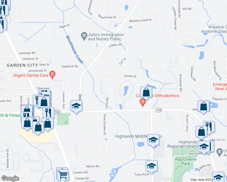 map of restaurants, bars, coffee shops, grocery stores, and more near 11320 Margarets Landing Place in Jacksonville