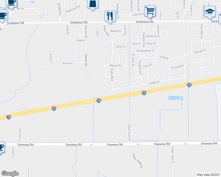 map of restaurants, bars, coffee shops, grocery stores, and more near 10495 Sharp Boulevard in Gulfport