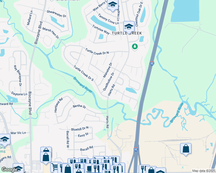 map of restaurants, bars, coffee shops, grocery stores, and more near 11350 Harts Road in Jacksonville