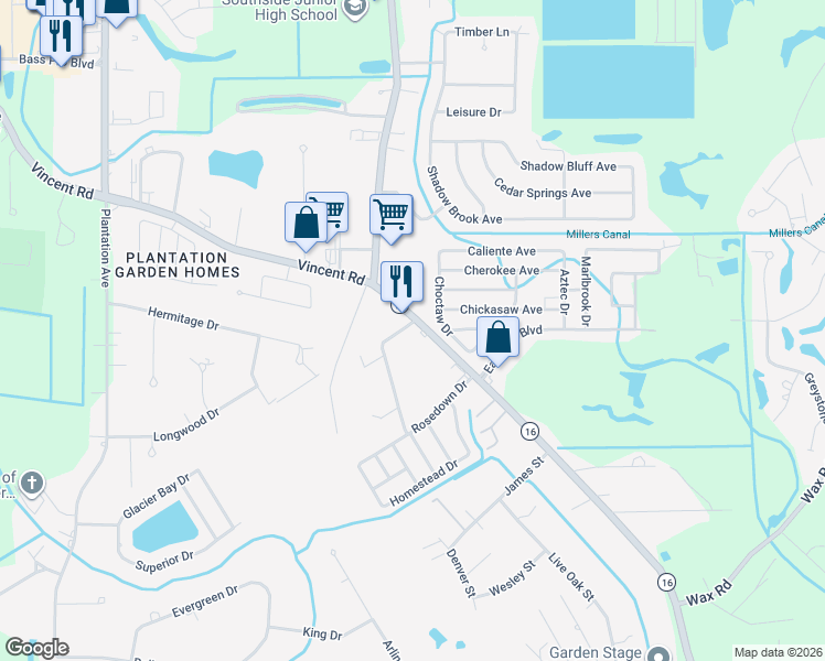 map of restaurants, bars, coffee shops, grocery stores, and more near 25778 Gill Road in Denham Springs