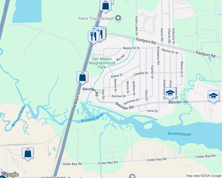 map of restaurants, bars, coffee shops, grocery stores, and more near 11260 Renne Drive in Jacksonville