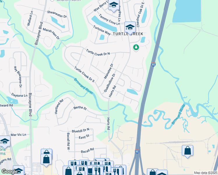 map of restaurants, bars, coffee shops, grocery stores, and more near 11350 Harts Road in Jacksonville