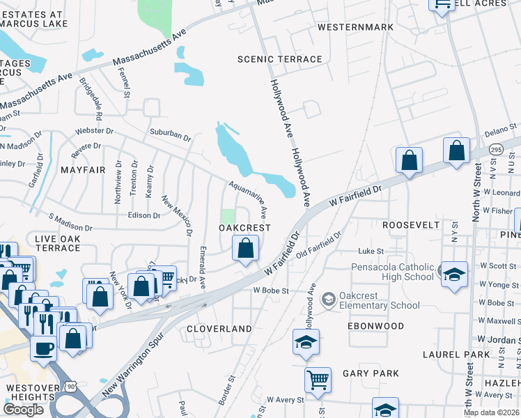 map of restaurants, bars, coffee shops, grocery stores, and more near 218 Ruby Avenue in Pensacola